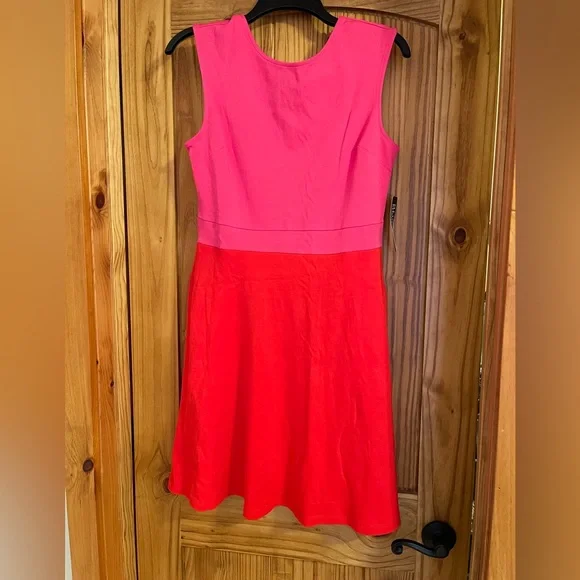 red dress new york and company High-Low Open Bow Back Satin Midi Dress - SMALL / RED